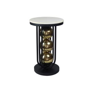 Mesa auxiliar de mármol y metal - Blanco negro y dorado - N…