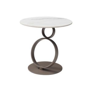 Mesa auxiliar de cerámica y metal en color gris topo - Efec…