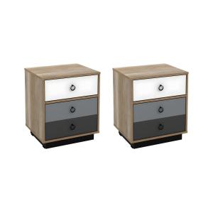 Set de 2 mesitas de noche - 1 cajón y 1 puerta - Color: Nat…