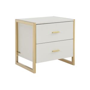 Mesita de noche 2 cajones - MDF - Beige y dorado - OMBRELIA…