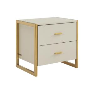 Mesita de noche 2 cajones - MDF - Beige y dorado - OMBRELIA…