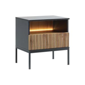 Mesita de noche con 1 cajón y 1 estante - Con LEDs - Negro…