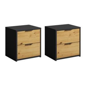 Conjunto de 2 mesitas de noche con 2 cajones - Negro y natu…
