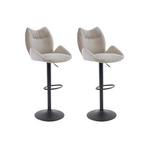 Set de 2 taburetes de bar de tela y metal negro - Altura aj…