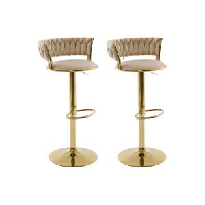 Set de 2 taburetes de bar de terciopelo y metal dorado - Al…