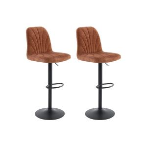 Set de 2 taburetes de bar de tela texturizada y metal negro…