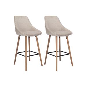 Set de 2 taburetes de bar de tela texturizada y haya - Beig…