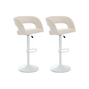 Set de 2 taburetes de bar de tela y metal blanco - Altura a…