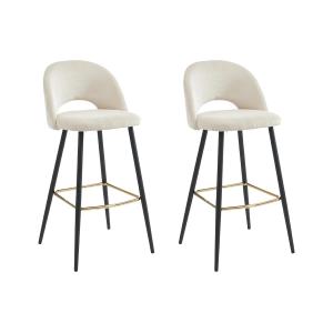 Conjunto de 2 taburetes de bar de pana y metal - Crema - FI…