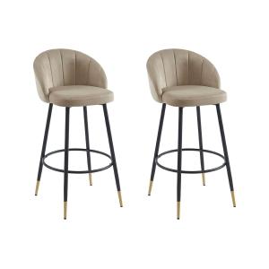 Conjunto de 2 taburetes de bar de terciopelo y metal - Beig…