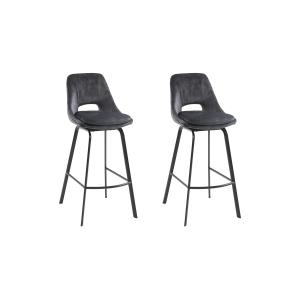 Juego de 2 taburetes de bar - Terciopelo y metal - Antracit…