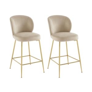 Lote de 2 taburetes de bar de terciopelo y metal dorado - B…