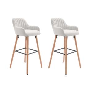Lote de 2 taburetes de bar de tela y patas de madera de hay…