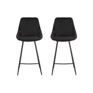 Juego de 2 taburetes de bar MASURIE - Terciopelo - Negro