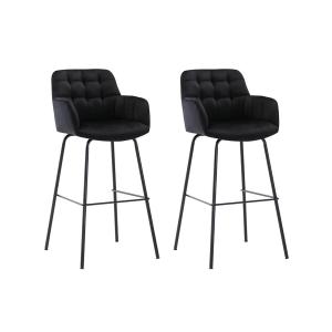Juego de 2 taburetes de bar de terciopelo y metal - Negro -…