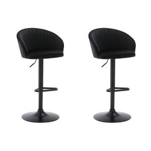 Juego de 2 taburetes de bar - Terciopelo y metal - Negro -…
