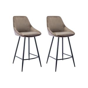 Juego de 2 taburetes de bar MASURIE - Terciopelo - Gris topo