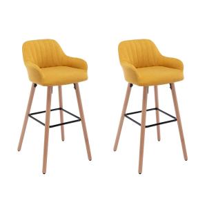 Juego de 2 taburetes de bar de tela y patas madera de haya…