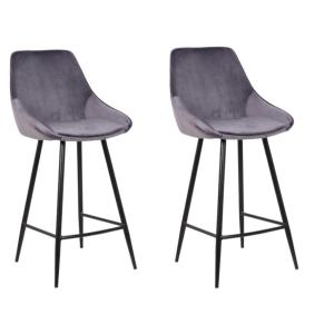 Lote de 2 taburetes de bar MASURIE - Terciopelo- Gris