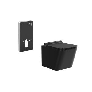 Pack WC suspendido negro mate con soporte decorativo - CLEM…