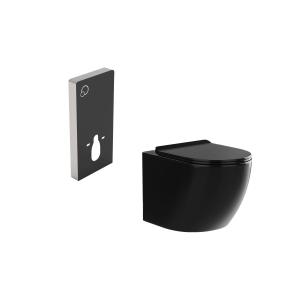 Pack WC flotante con soporte decorativo - Negro brillante -…