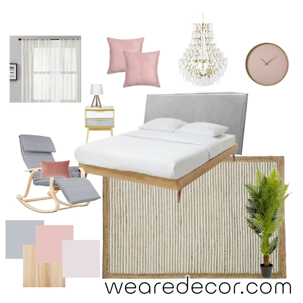 Dormitorio nórdico con tonos rosados